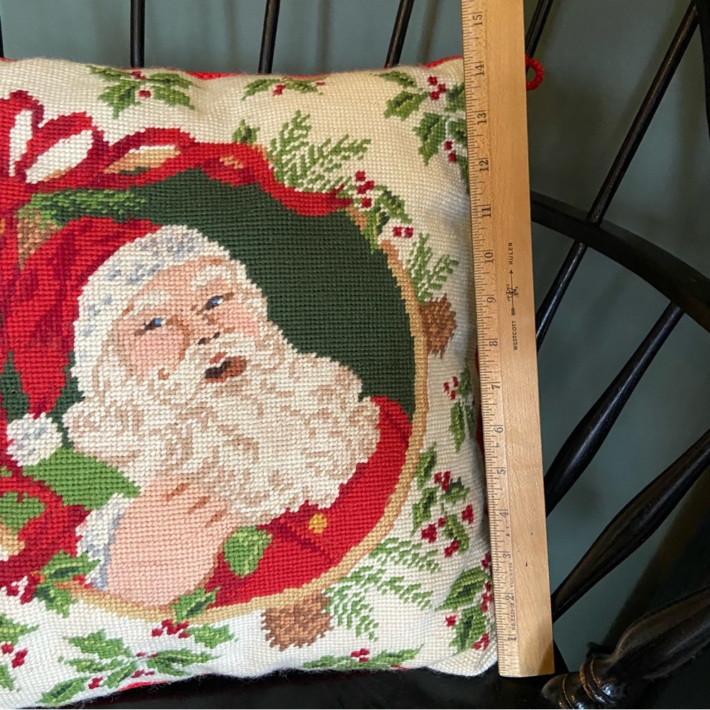 GUC - Christmas Santa Needlepoint Accent Pillow - Picture 4 of 7